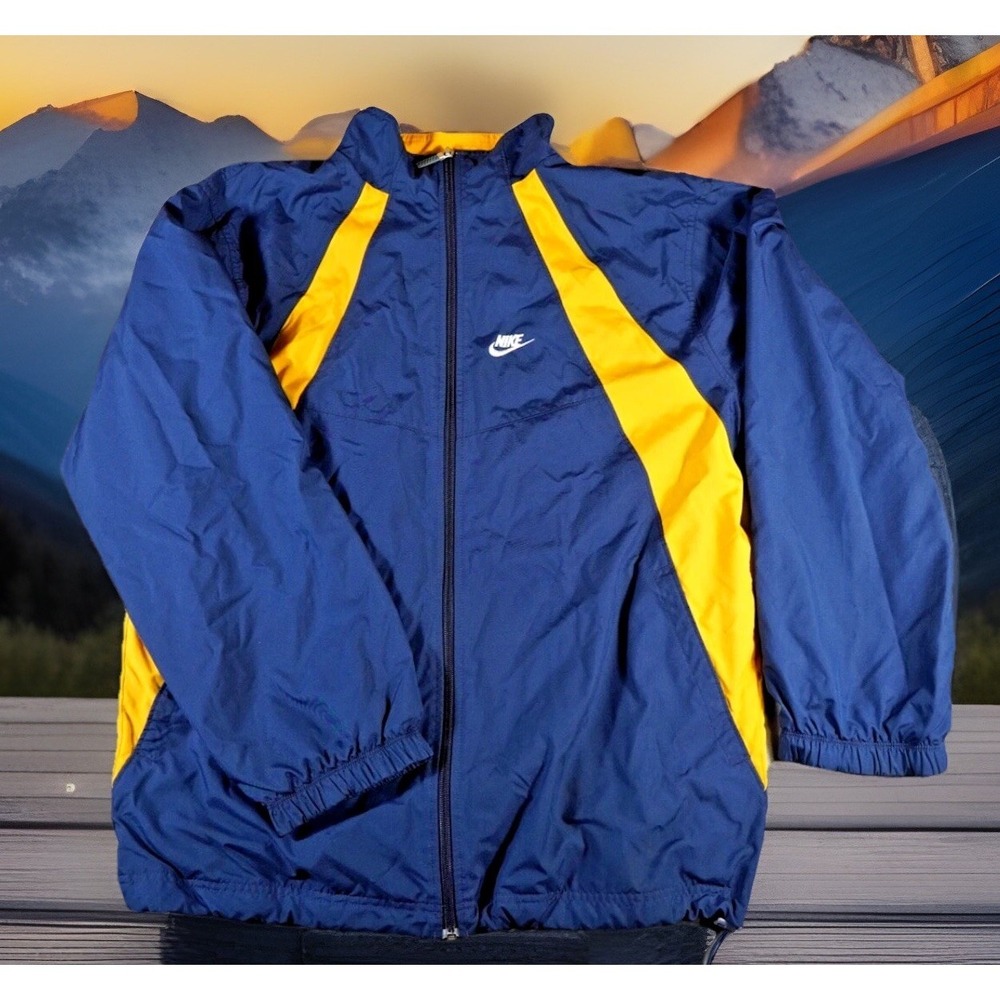 Nike Mens Windbreaker Jacket Size M Blue Yellow Full Zip Lined Pockets